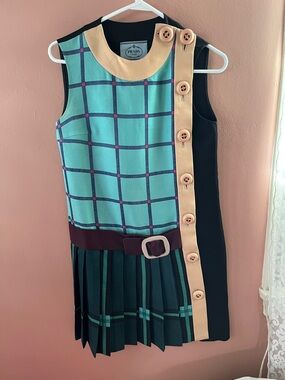 Prada FW2011 Green Plaid Button-Trim Sleeveless Dress